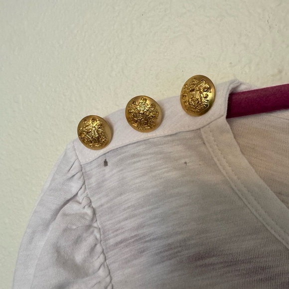 Veronica Beard White Pima Cotton Scoop Long Sleeve Gold Buttons Medium FLAWED - Picture 4 of 8